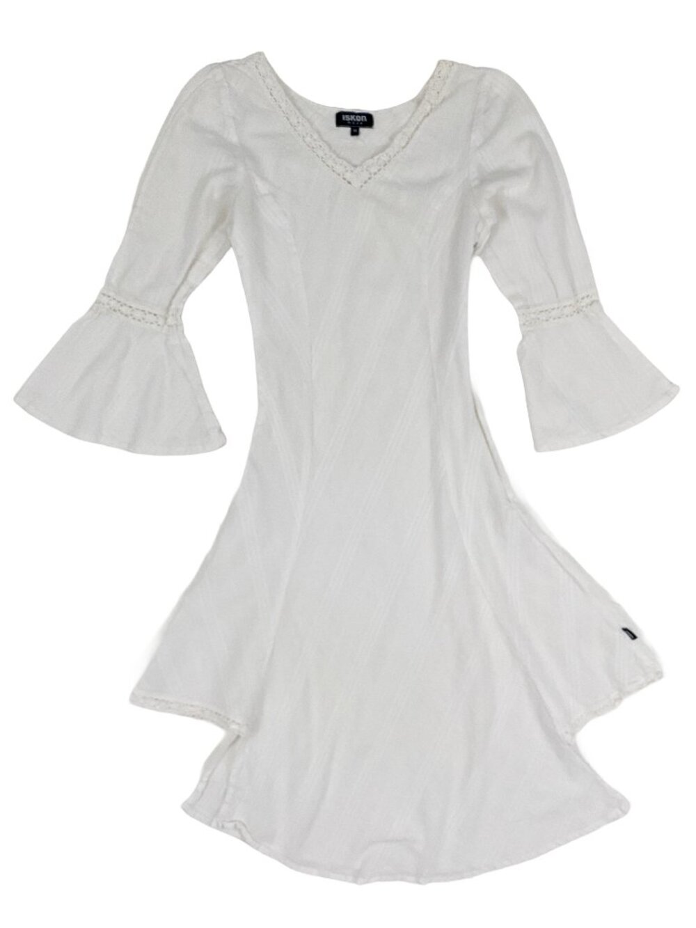 Cottagecore vintage white cotton crochet trim midi dress